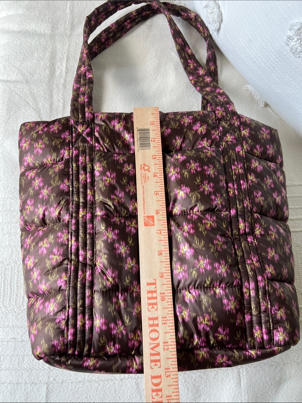 Land’s End Quilted Floral Tote Bag - Chocolate Brown & Pink - Picture 6 of 15